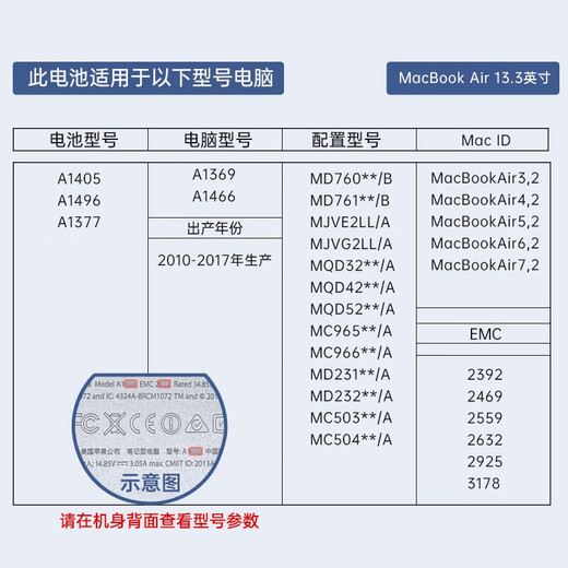 Hulk (LLANO) es adecuado para la batería de la computadora portátil Apple A1466 A1369 MacBook Air utiliza A1405 A1496 A1377 Batería de la computadora