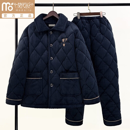 Pajamas de hombres modales de mediana edad y ancianos en el algodón de terciopelo de coral de invierno engrosado y de mayor tamaño de la chaqueta de algodón de algodón de padre de mayor tamaño N9926F azul [espesado y mejorado] L (90-120Jin [Jin iguala 0.5 kg])
