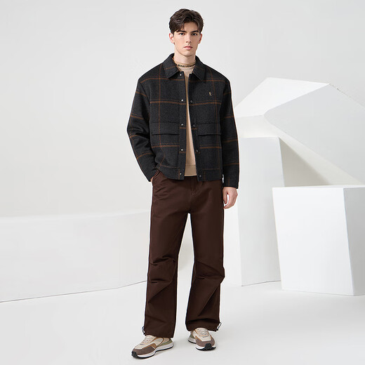 Dances with Wolves Duck Down Liner & Temperature Locking Lining 51% Wool Plaid Men's Jacket 001 Black 175