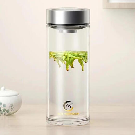 HEENOOR Einschicht Antibakterielles Glasbecher mit Filterbärtbecher mit einer großen Kapazität mit Abdeckung XN9905 500 ml [Silber-Ion-Antibakterien-Leder-Hülle Cup-Pinsel]