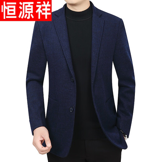 Hengyuanxiang men's thickened suit jacket wool woolen casual wear for middle-aged and elderly people single West loose Chenille suit spring and autumn 562 dark gray (wool woolen) 2XL/185 [recommended 150-165Jin [Jin equals 0.5 kg] wear]