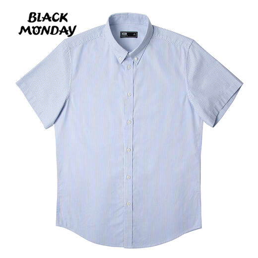 BLACKMONDAY cotton oxford vertical striped short-sleeved shirt men's cotton no-iron anti-wrinkle men's business casual shirt