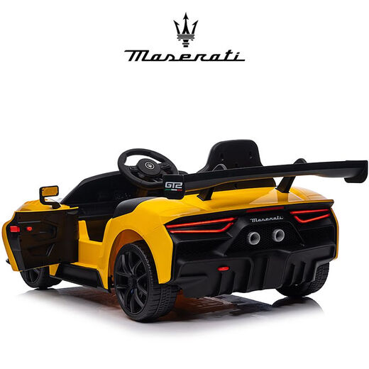 Chinami Maserati authorized children's electric toys children's car four-wheel drive four-wheel drive seats for people, babies and children remote control and swing cars. Luxury yellow + shock absorbing soft wheels + four-wheel drive leather seats + remote control and swing + music Bluetooth. Long range [12V24000MA aluminum case large lithium battery]