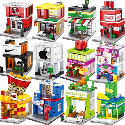 City Street View Series Bausteine Laden Hausgebäude Model Versammlung Spielzeug Kinder Jungen Mädchen Geburtstagsgeschenk Mg Obst Mobile Store 1391b