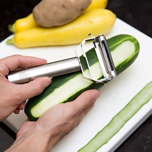 Peeling knife, stainless steel household multifunctional fruit, vegetable and melon slicing, potato peeling and grating artifact, double-sided peeler, peeling + grating 1 piece