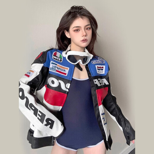 Duhan (DUHAN) motorcycle riding suit for men all seasons vs02 PU leather jacket racing suit motorcycle leather jacket waterproof spring anti-fall jacket vs02 blue PU leather top (recommended to take one size smaller) L