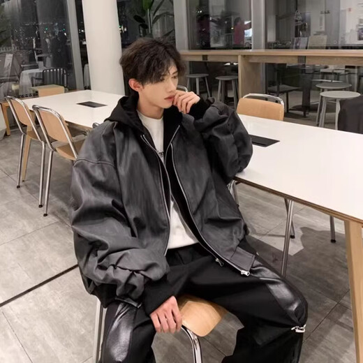 7 high-quality casual jackets for men in autumn and winter, quilted warm handsome hunting jackets, fake two-piece design hooded baseball uniform tops GWHG-3371 black gray XL 170-175cm 155-180Jin Jin is equal to 0.5 kg