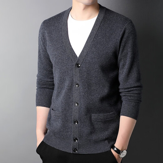 Hengyuanxiang pure wool sweater men's autumn and winter new men's wool sweater cardigan sweater sweater jacket V-neck pure wool thickened dark red M recommended 100-120Jin Jin equals 0.5 kg