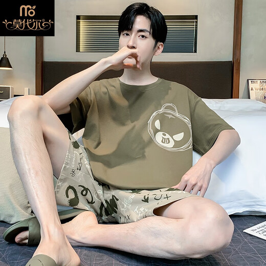 莫代尔夏季男款睡衣纯棉短袖卡通青少年男士夏天薄款大码学生家居服套装 WB1343# 小码 M 码【155高/75-85斤重】