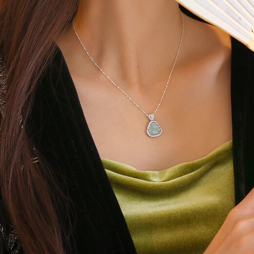 Hongzhuangnuo birthday gift blue water emerald Buddha silver necklace women light luxury clavicle chain pendant Christmas gift L2223 big belly Buddha silver pendant gift for best friend and girlfriend