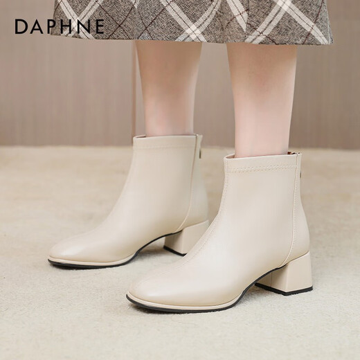 Daphne Martin Boots Herbst und Winter Single Stiefel Französisch modische Kurzstiefel Frauen Weiß plus Samt Stiefel Frauen ungenau
