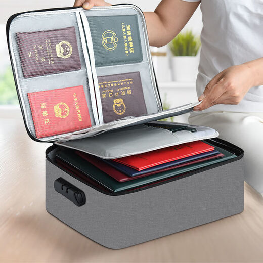 [Bolsa de almacenamiento de identificación gruesa] Home Multi-capa Multi-capa de caja multifunción Documento Pasaporte Bolsa de clasificación Bolsa Bolsa de tres capas grises con bloqueo [con posición de tarjeta]