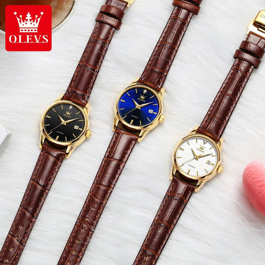 OLEVS Swiss certified watch women's mechanical watch fully automatic simple women's watch small birthday gift for girlfriend [upgraded enhanced version] 6629 women's brown leather white flour-lifetime insurance