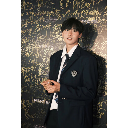 FANQI 18-year-old teenager high school student adult dress suit dk uniform men's suit loose trendy shoulder pad Japanese style black suit + white long shirt + trousers XL badge