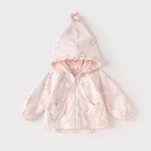 
David BELLA (DAVE/BELLA) girls' jacket casual children's tops baby windbreaker fashionable children's clothes 2025 spring new children's jacket flower print [spot] 110 cm (recommended height 100-110 cm)
