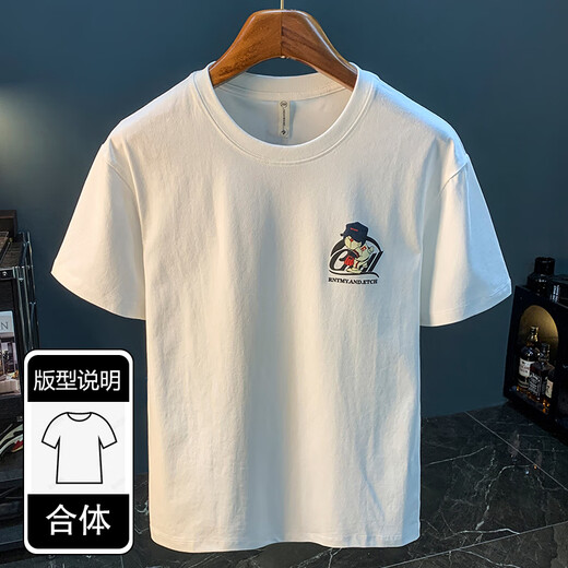 谦集（QIANJI）美式夏季嘻哈潮流T恤男百搭叮当猫印花薄款短袖上衣青年男士衣服 白色 【JSW9913白色】 L 适合109-123斤穿