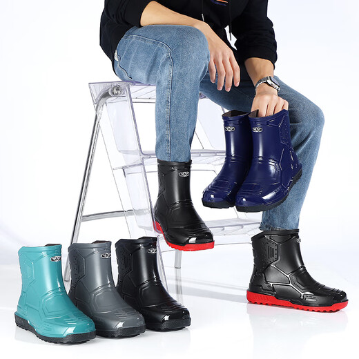 Chuitianpeng outdoor Jundeng short tube rain boots men's thick sole anti-slip wear-resistant rain boots rubber shoes overshoes kitchen construction site labor protection Jundeng 844 short tube black and red (without cotton) 36