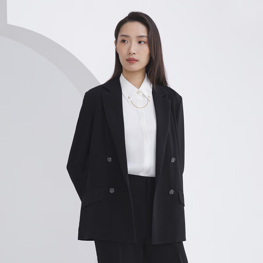 雅戈尔（YOUNGOR）套西上衣女673款双排一粒扣宽松版西服垂感挺括新品商场同款 黑色 M 165/88A