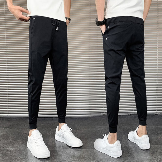 Feidi Sen Hosen für Männer Sommer dünne schlanke Passform und schlanke kleine Füße und Füße Casual Hosen für Jungen koreanische Stile Trendy Herrenhosen für Männer schwarz (kurzer Sommerstil) 31 (120-130jin [Jin gleich 0,5 kg])