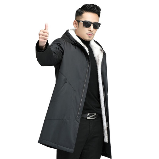 
Kaniti Quality Park Over Men's Danish Cross Mink Full Mink Inner Bottom Hooded Coat Mid-length Business Warm Jacket Black 5XL