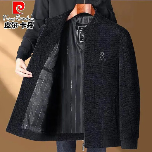皮尔卡丹夹克外套男士2025春秋季新款商务休闲中年爸爸装上衣服男装 826黑灰色 XL /180建议体重120-135