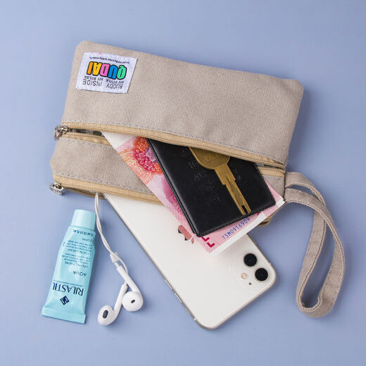 Qindu mobile phone bag small cloth bag hand bag women's 2021 mini fashion versatile student double zipper coin wallet cloth brown
