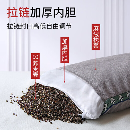 Ye Hanwei linen full buckwheat hull pillow buckwheat pillow large buckwheat hull pillow core long pillow for home use cyan one 4Jin Jin equals 0.5kg buckwheat 35*55cm