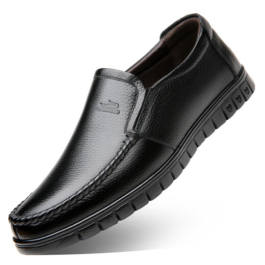 CARTELO top layer cowhide men's business formal casual leather shoes with one foot breathable soft sole non-slip middle-aged and elderly dad shoes Black single shoes 40