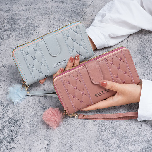 Chajin Women's Wallet Long 2024 New Korean Style Fashion Embroidered Zipper Multifunction Large Capacity Clutch Mobile Bag Deep Powder
