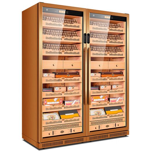 CIGARLOONG 275C cigar cabinet, constant temperature and humidity cabinet, air-cooled, ammonia-free and alcohol-curing, Spanish cedar wood shelf, large capacity, embedded WiFi intelligent control compressor, cigarette cabinet with fingerprint lock, rich gold cigar model, clean ammonia + WiFi + fingerprint lock
