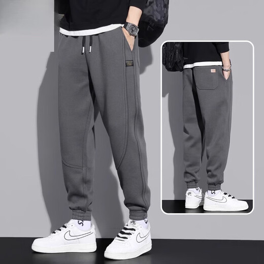 
Woodpecker brand sports cotton sweatpants for men 2024 new style youth spring and autumn style trendy casual loose long pants for men 6636 gray M