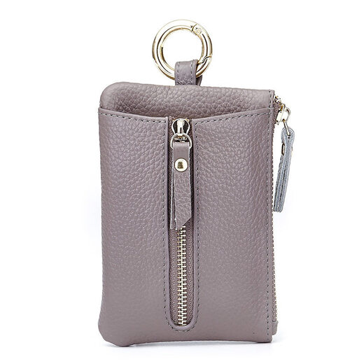 Qiger Neue Kapazität Schlüsselbeutel für Frauen echte Kuhlattenwagenschlüsselkette für Männer Mini kleine Kartenbeutel Brieftasche integrierter Tasche schwarz [Reißverschluss 6 Schnalle]