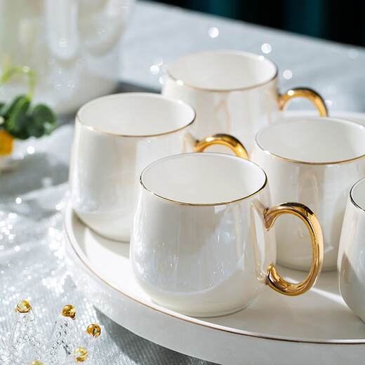 Huangtong Jingdezhen High Temperature Resistant Ceramic Water Set Luxury Phnom Penh Nordic Style Living Room Teapot Teacup Gift Afternoon Tea Aegean Sea Pearl White High-end Water Set