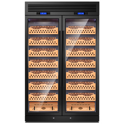 FUKE FK-340WB variable frequency constant temperature and humidity dual temperature Krupp stainless steel cigar cabinet red wine cabinet double doors need to be customized large capacity commercial black titanium (double door cigar cabinet)