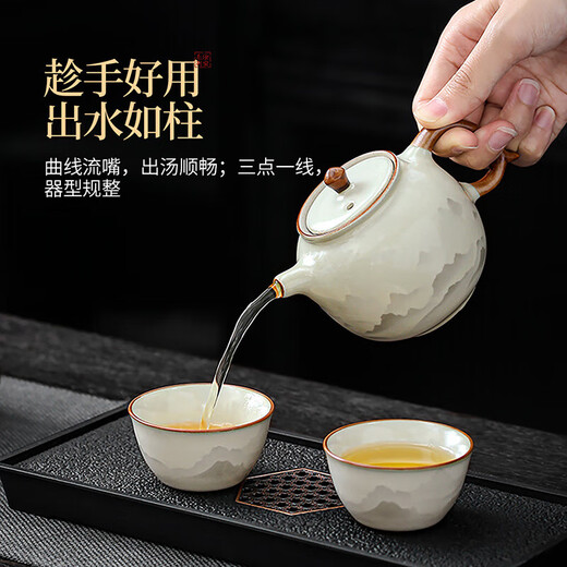 Qixuanyuan Ru Kiln Kung Fu Tea Set Household Ceramic Teapot Tea Cup Opening Piece Can Keep Office High-end Tea Set Complete Set