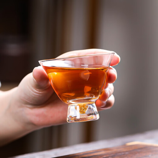 元青佳盛玻璃茶杯功夫茶具个人杯家用功夫茶具金箔品茗杯 684金箔高足杯
