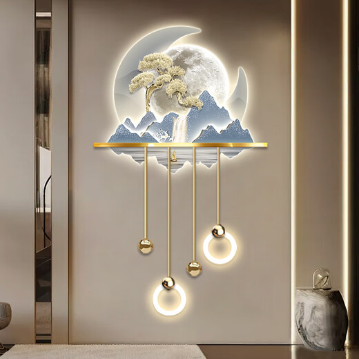 Dessinant l'entrée de luxe légère moderne de la ville, peinture de décoration lumineuse, couloir tridimensionnel, couloir, peinture de lumière murale à LED, nouvelle peinture de paysage chinois, ZP3880 [Fulu Jinshan] 60 * 99cm Paint LED (Power Bank Model + Remote Control)