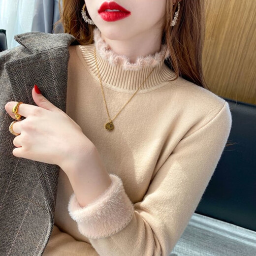 智兜兜加绒加厚打底衫女士秋冬内搭年新款洋气保暖高领针织毛衣女 蓝色1098#一体绒 S  95斤以下