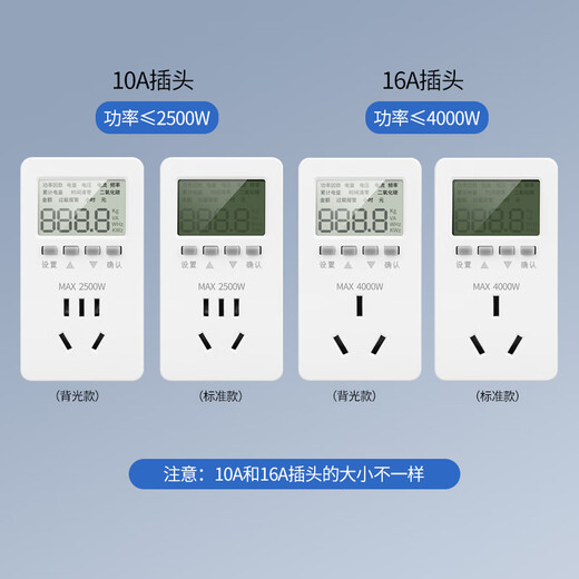 国际电工电力监测仪电表计度器功率计量插座家用出租屋电费电量显示功耗表 10A【适用冰箱洗衣机等】无背光