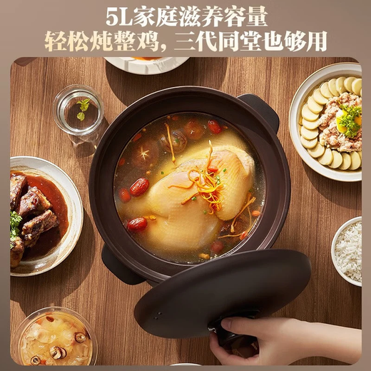 Supor quick-stew electric stew pot, electric casserole, electric stew pot, soup pot, purple clay pot, porridge pot, multi-functional porridge special pot, porridge artifact for 4-5-6 people, can be reserved and timed to keep warm, DG50YC872 purple clay stew pot 5L