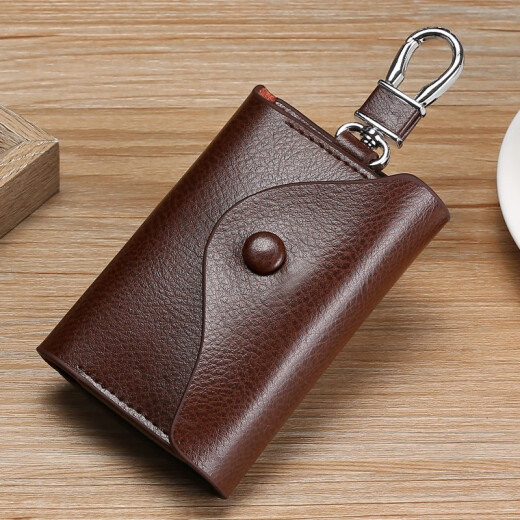 MAIWEINI2024 new key bag real cowhide men's car waist hanging large capacity multi-function simple key bag buckle for women's style brown [6 key positions + 2 ID positions]