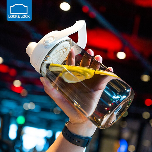 LocknLock Sports Water Cup 2000ml Large Capacity Fitness Water Bottle Ton Bucket Extra Large Outdoor Fitness Cup Straw White 2.0L