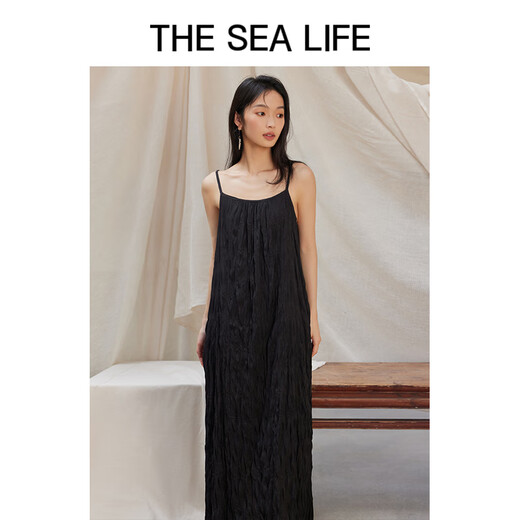 
THE SEA LIFE Elegant suspender skirt for women 24 summer new products Slimming simple black dress Y16820 m apricot color M