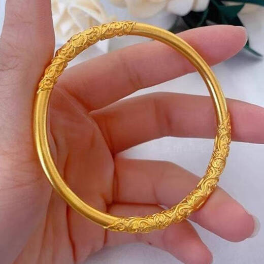 Sanskrit old Phoenix gold shop style curly grass pattern bracelet ancient method inheritance 999 gold plated pure silver gold wrapped silver bracelet plain ring