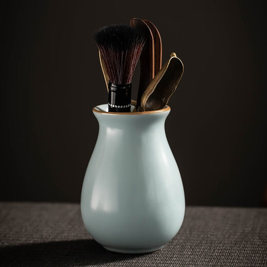 Porcelain brand tea set Ru Kiln Tea Ceremony Six Gentlemen Opening Tea Cistern Teaspoon Tea Needle Tea Clamp Washing Pen Household Tea Set Accessories Tianqing Ru Kiln <Tea Ceremony Six Gentlemen>