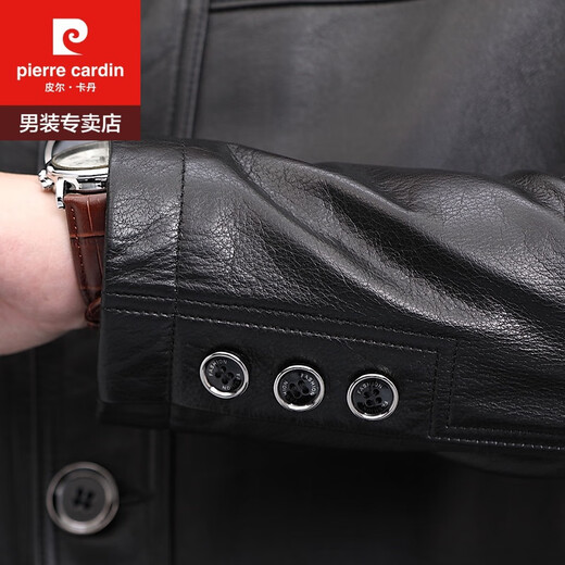 皮尔卡丹（pierre cardin）商务真皮男装头层牛皮翻领中长款真皮皮衣男外套海宁机车皮衣 黑色 黑色薄款 170/L