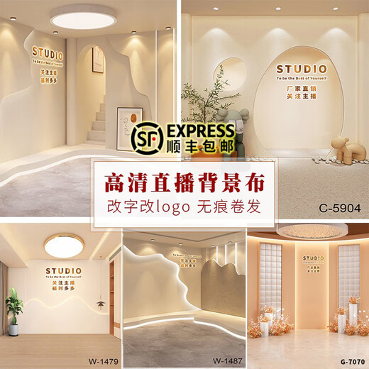 CLCEY直播背景布3d立体高清服装产品简约室内仿真壁画挂布视频 蓝白 W-1484高清加厚 2x3.5m