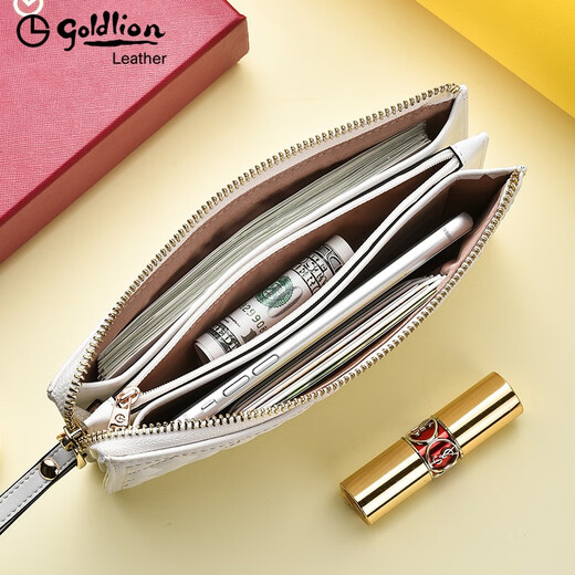 
Goldlion wallet women's 2025 new long leather mobile phone bag fashionable diamond handbag women's zipper large capacity clutch white [official authorization - one fake one and ten fines]