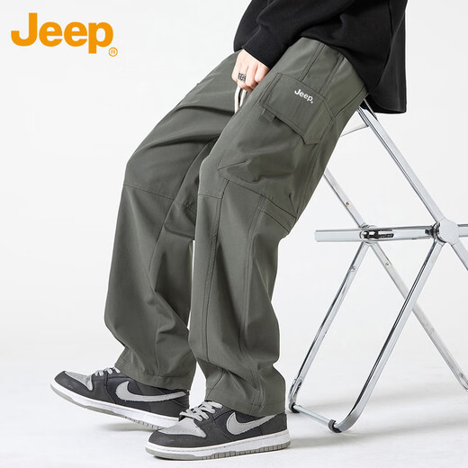 Jeep (JEEP) Casual Pants Men's Spring and Autumn Straight Leg Loose Pants Men's Trendy Overalls Men's Pants Military Green XL