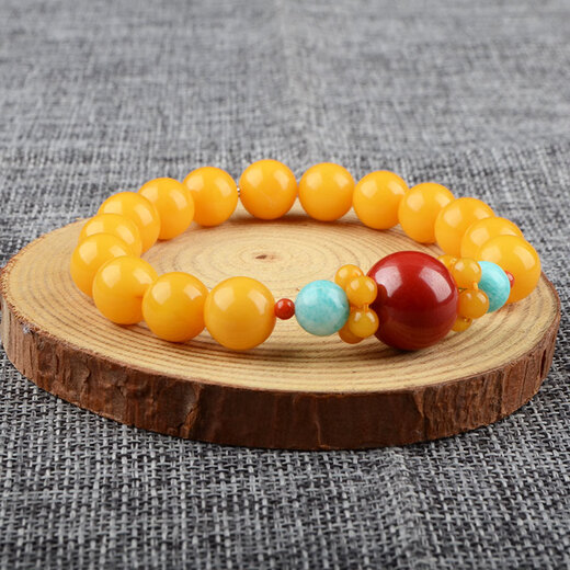 Her Generations Beeswax Ball Bracelet Chicken Fat Yellow Old Honey Amber Bracelet Cinnabar Transfer Beads Jewelry 10MM Beeswax (866931)